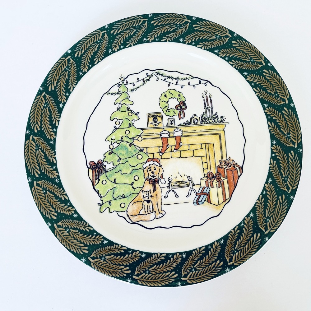 Homer Laughlin Turano Holiday Collection Large Plate Fireplace Dog Xmas Tree